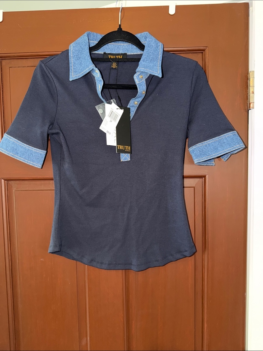 Truth Navy Polo with Light Denim Trim Accents